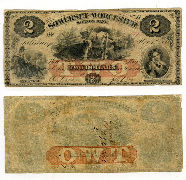 Obsolete banknote - 2-dollars, S&W Savings Bank, VA, 1862, Civil War CSA