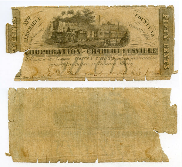Obsolete banknote - 50-cents, 1861, Charlottesville, VA, Civil War CSA issue
