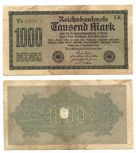 1000 marks, 1922, Weimar Republic (1918-1933), Germany (Pick-76)