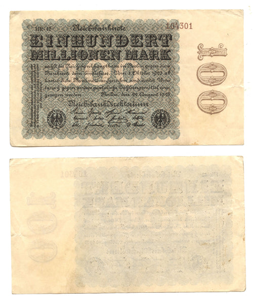 100 million marks, 1923, Weimar Republic (1918-1933), Germany (Pick-107)