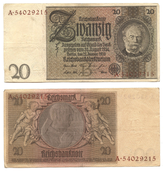 20 marks, 1929, Weimar Republic (1918-1933), Germany (Pick-181)
