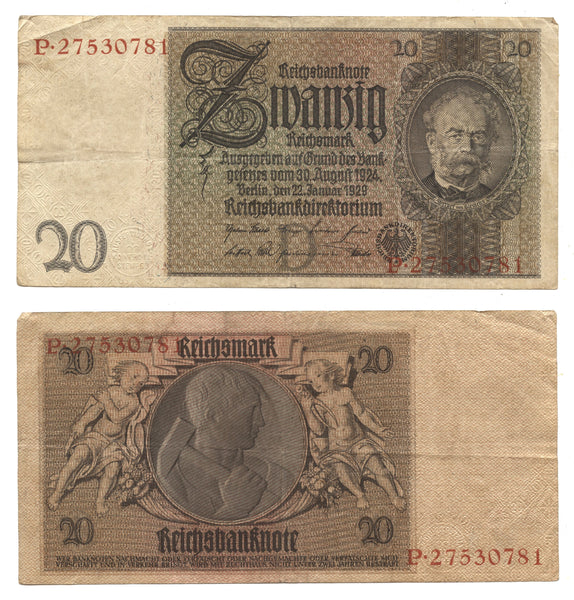 20 marks, 1929, Weimar Republic (1918-1933), Germany (Pick-181)