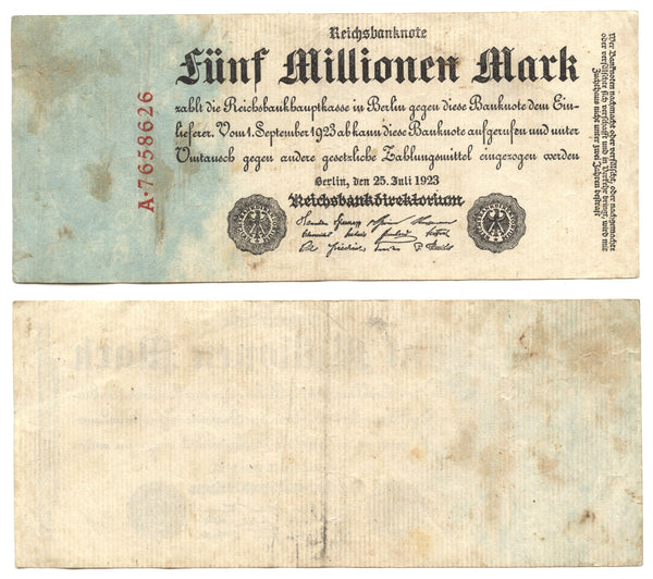 5 million mark, 1923, Weimar Republic (1918-1933), Germany (Pick-95)
