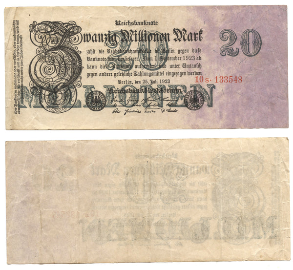 20 million mark, 1923, Weimar Republic (1918-1933), Germany (Pick-97)