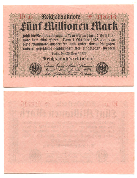 5 000 000 marks, 1923, Weimar Republic (1918-1933), Germany (Pick-105)