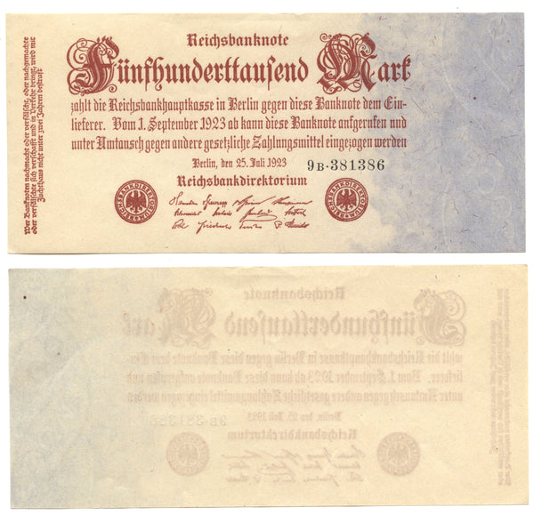 500000 marks, 1923, Weimar Republic (1918-1933), Germany (Pick-92)
