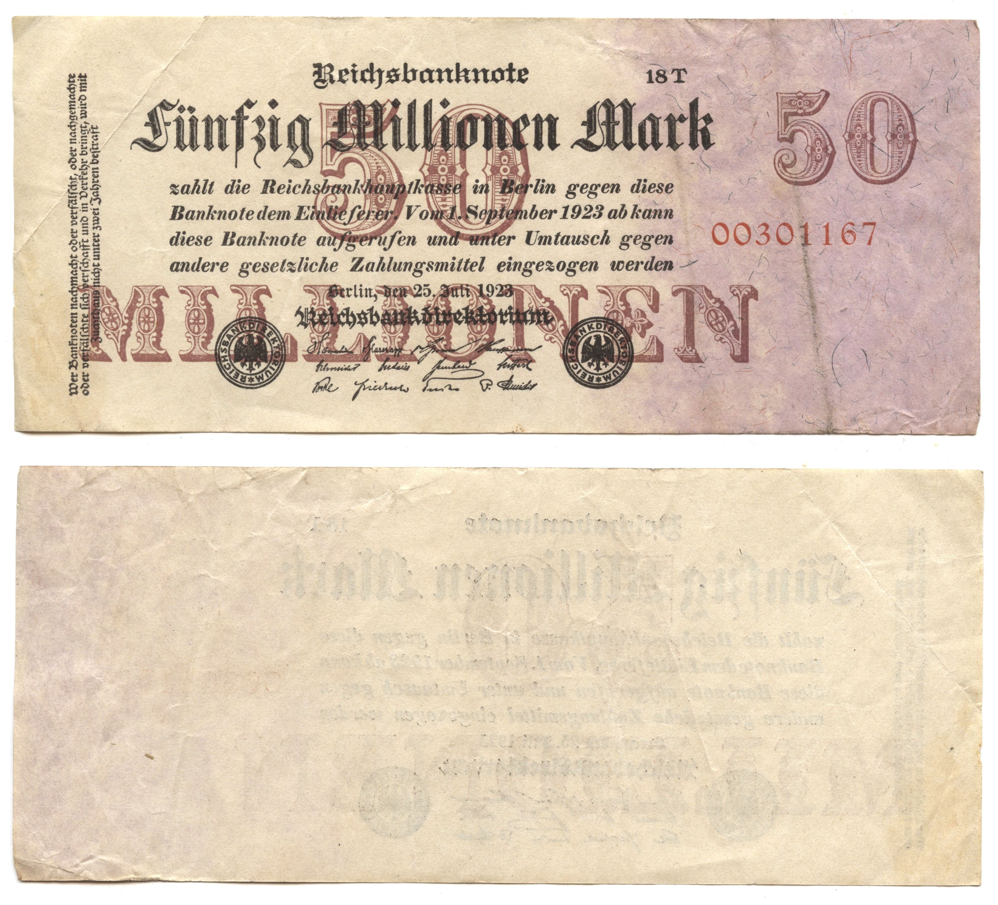 50 million mark, 1923, Weimar Republic (1918-1933), Germany (Pick-98 ...