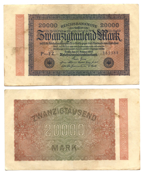 20 000 marks, 1923, Weimar Republic (1918-1933), Germany (Pick-85)