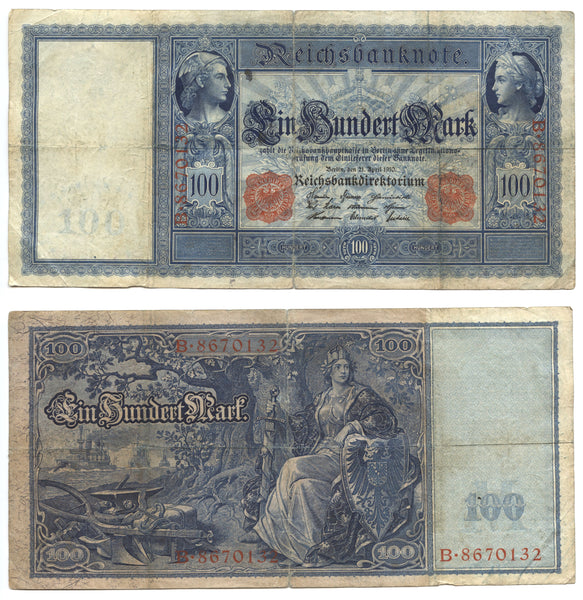 100 marks w/red seal, 1910, William II (1888-1918), Germany (Pick-35)