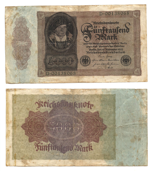 5000 marks, 1922, Weimar Republic (1918-1933), Germany (Pick-78)
