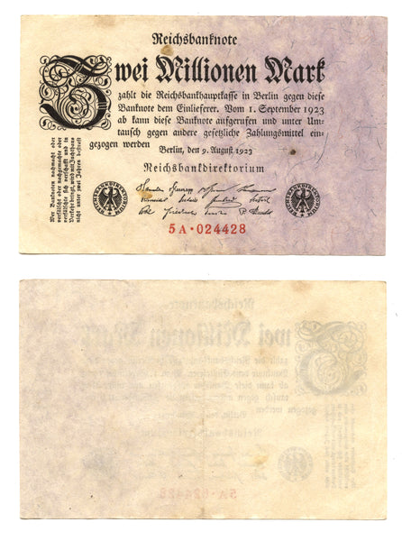 2 million mark, 1923, Weimar Republic (1918-1933), Germany (Pick-103)