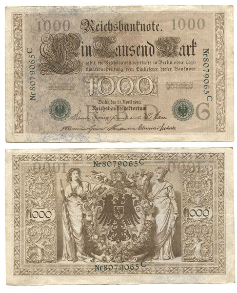 Green seal 1000 marks, 1910, Germany (Pick-45)