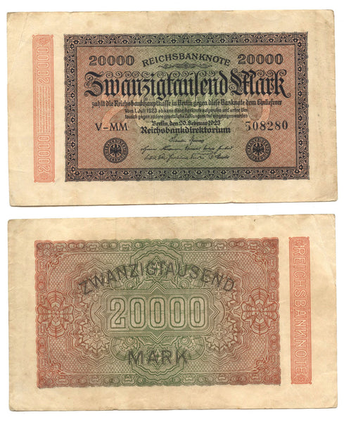 20 000 marks, 1923, Weimar Republic (1918-1933), Germany (Pick-85)