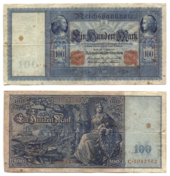 100 marks w/red seal, 1910, William II (1888-1918), Germany (Pick-35)