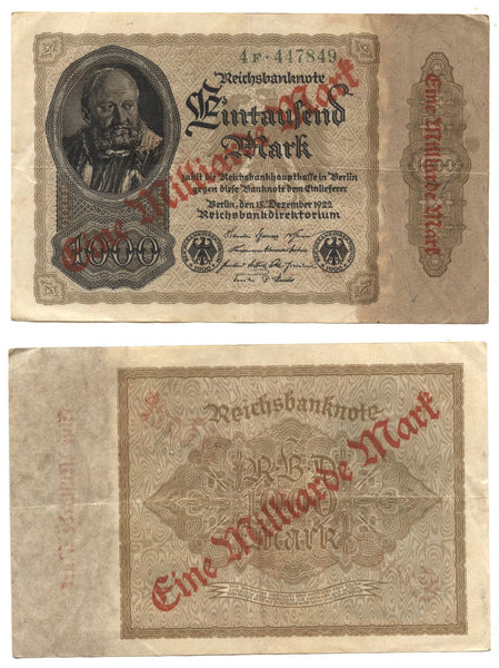 1 Milliarde Marks on 1000 Marks, 1922, Weimar Republic (1918-1933), Germany