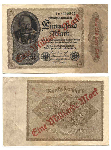 1 Milliarde Marks on 1000 Marks, 1922, Weimar Republic (1918-1933), Germany