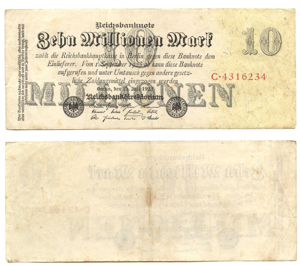 10 million mark, 1923, Weimar Republic (1918-1933), Germany
