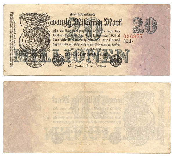 20 million mark, 1923, Weimar Republic (1918-1933), Germany (Pick-97)