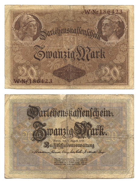 Rare 20 marks, 1914, Wilhelm II (1888-1918), Germany (Pick-48)