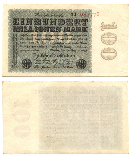 100 million marks, 1923, Weimar Republic (1918-1933), Germany (Pick-107)