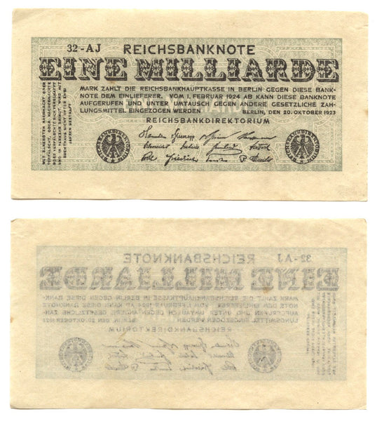 1-billion marks, 1923, Weimar Republic (1918-1933), Germany (Pick-122)