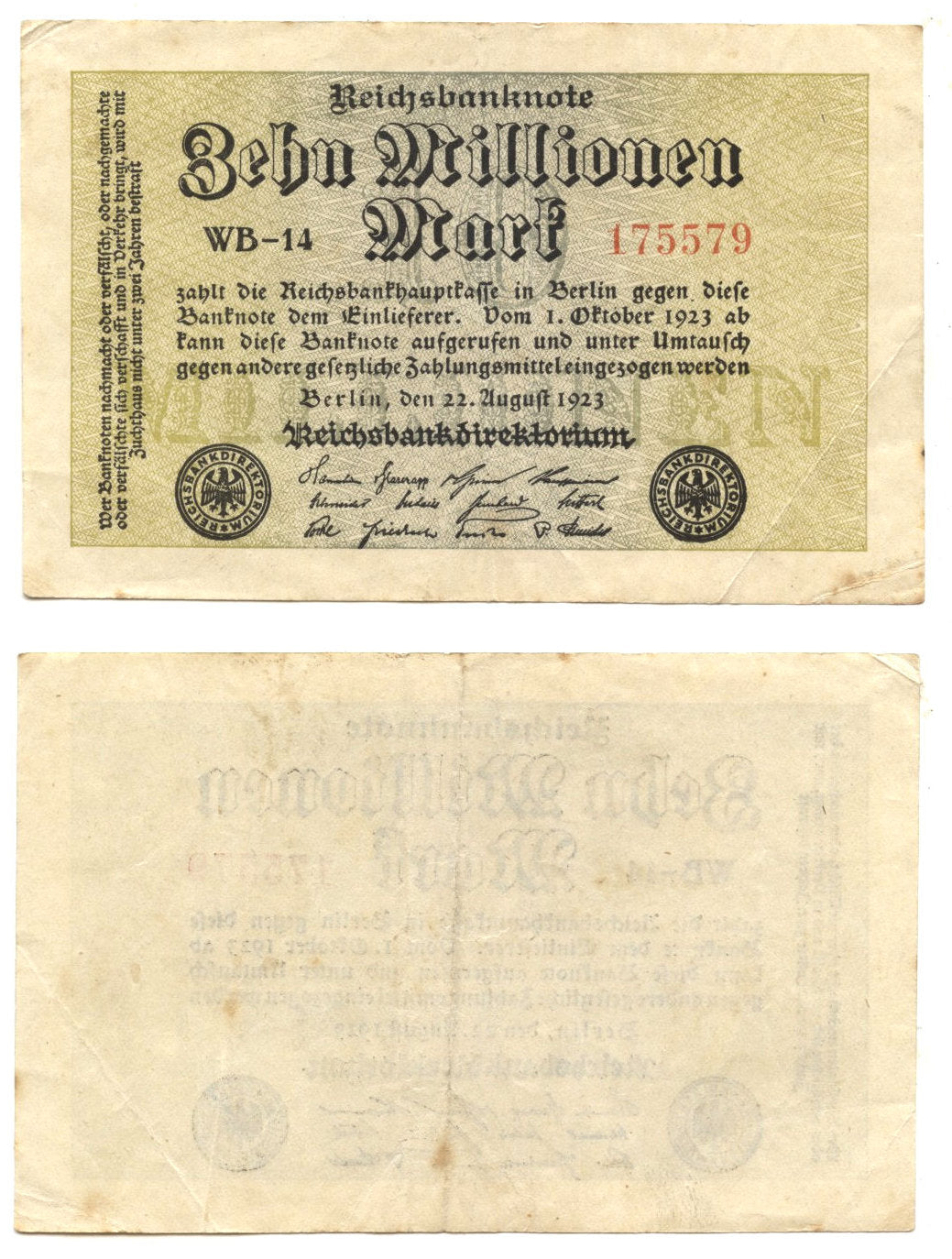 10-million marks, 1923, Weimar Republic (1918-1933), Germany (Pick-106 ...