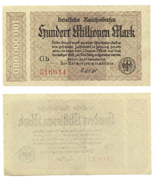 100 000 000 marks, 1923, Weimar Republic, Germany