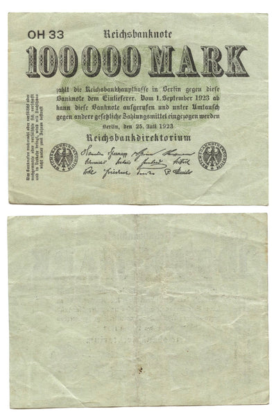 100 000 marks, 1923, Weimar Republic (1918-1933), Germany (Pick-91)