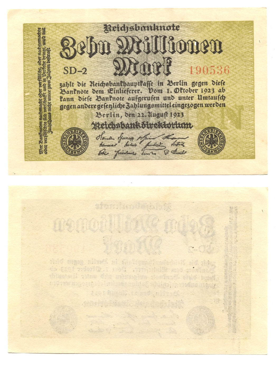 10-million marks, 1923, Weimar Republic (1918-1933), Germany (Pick-106 ...