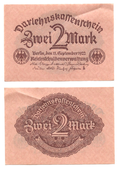 2 marks, 1922, Weimar republic, Germany (Pick-62)