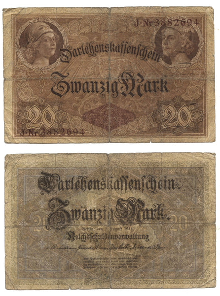Rare 20 marks, 1914, Wilhelm II (1888-1918), Germany (Pick-48)