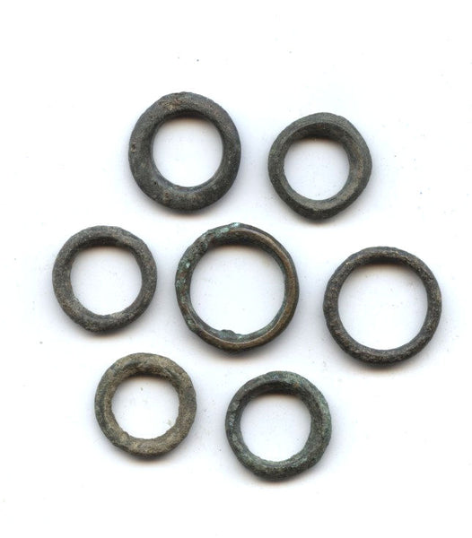 Lot of 7 ancient Celtic bronze ring money pieces from Hungary, ca.500-100 BC