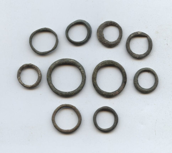 Lot of 10 ancient Celtic bronze ring money pieces from Hungary, ca.500-100 BC