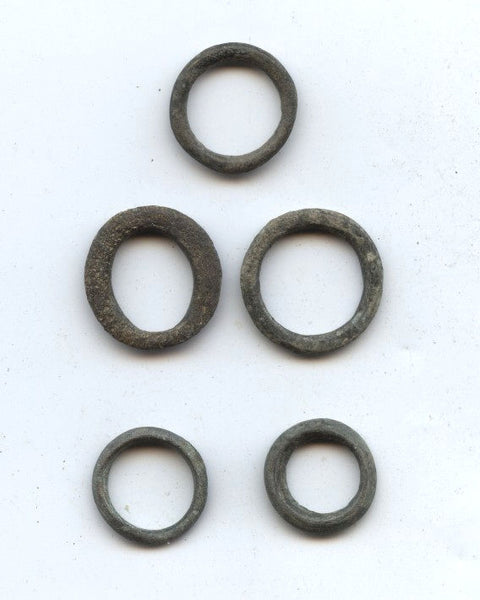 Lot of 5 ancient Celtic bronze ring money pieces from Hungary, ca.500-100 BC