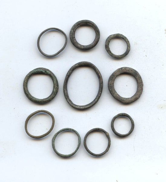 Lot of 10 ancient Celtic bronze ring money pieces from Hungary, ca.500-100 BC