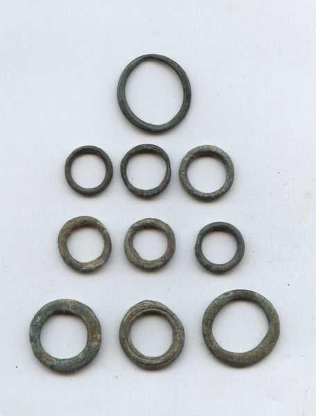 Lot of 10 ancient Celtic bronze ring money pieces from Hungary, ca.500-100 BC