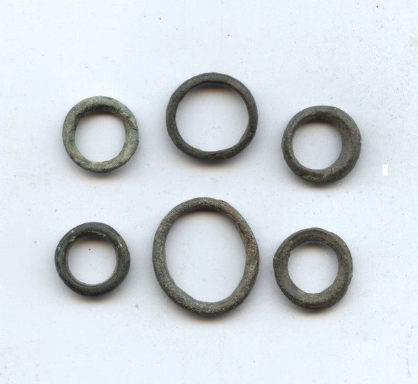 Lot of 6 ancient Celtic bronze ring money pieces from Hungary, ca.500-100 BC