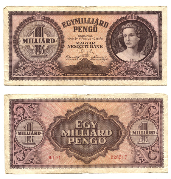 1 billion pengo, 1946, Hungary (Pick-125)
