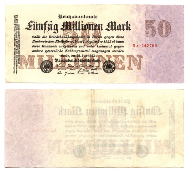 50 000 000 marks, 1923, Weimar Republic, Germany