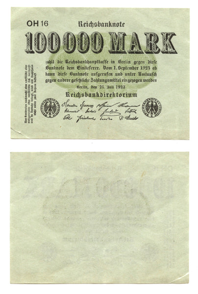 100 000 marks, 1923, Weimar Republic, Germany