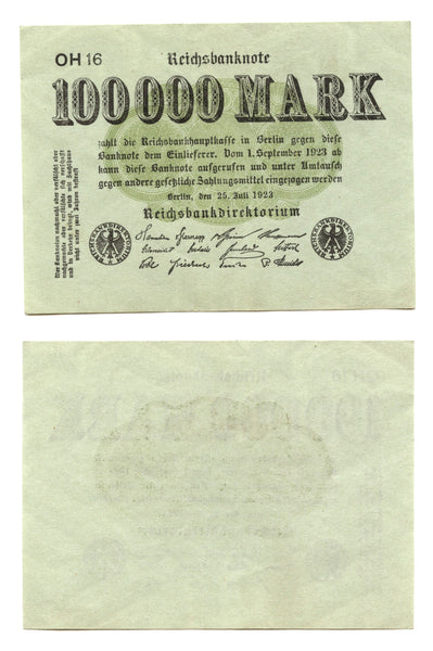 100 000 marks, 1923, Weimar Republic, Germany