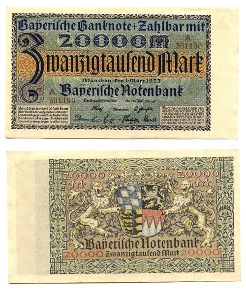 20 000 marks, 1923, Weimar Republic (1918-1933), Germany