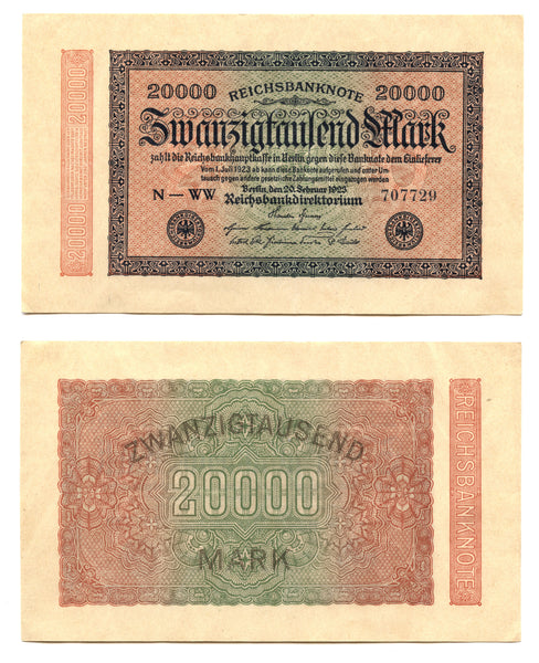 20 000 marks, 1923, Weimar Republic (1918-1933), Germany (Pick-85)