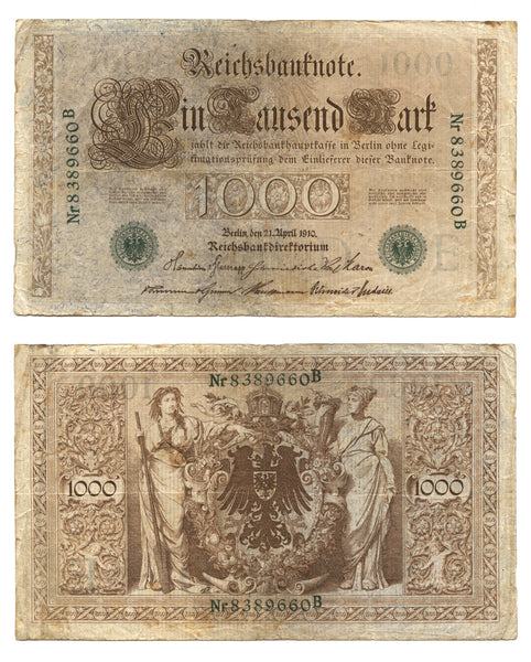 Green seal 1000 marks, 1910, Germany (Pick-45)