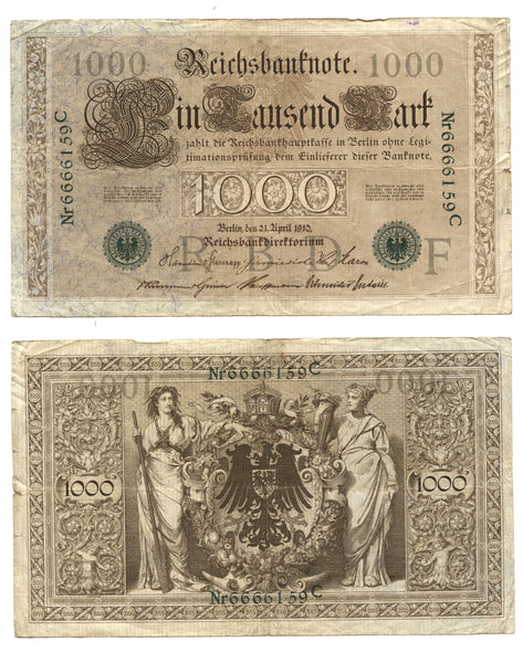 Green seal 1000 marks, 1910, Germany (Pick-45)