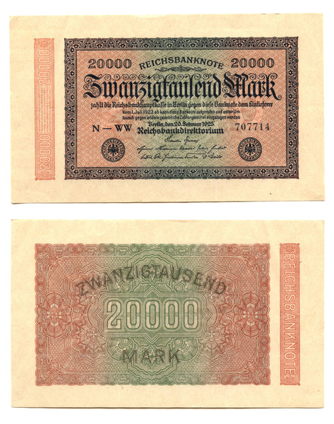 20 000 marks, 1923, Weimar Republic (1918-1933), Germany (Pick-85)