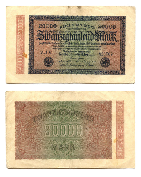 20 000 marks, 1923, Weimar Republic (1918-1933), Germany (Pick-85)