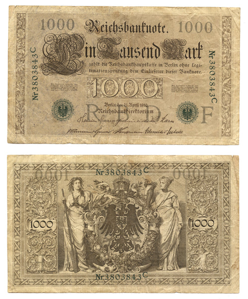Green seal 1000 marks, 1910, Germany (Pick-45)