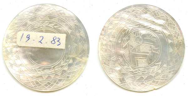 Round mother-of-pearl gaming counter, S. China, 18th–early 20th century