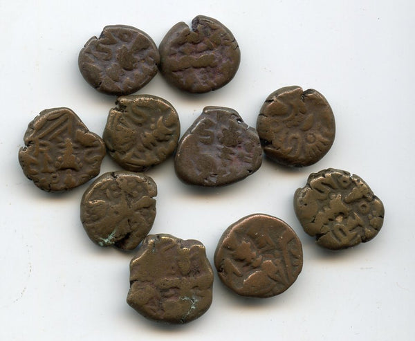 Lot of 10-different bronze staters of various Kashmir rulers, 9th-12th century AD, India
